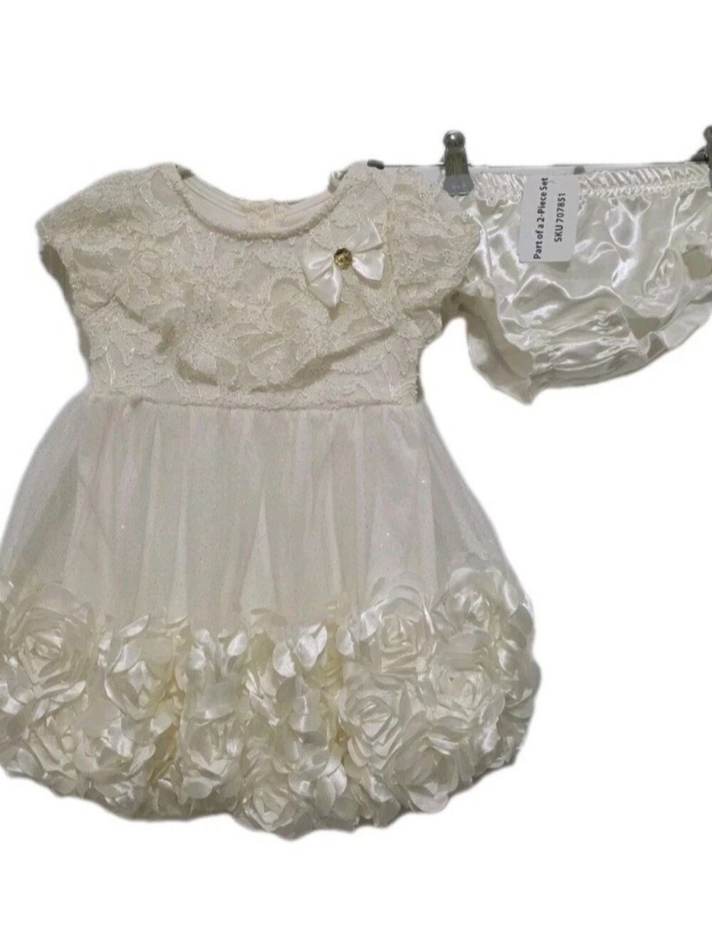Nanette Baby 18 Month Ivory Rosette Dress and Bloomer Set Sparkle Wedding